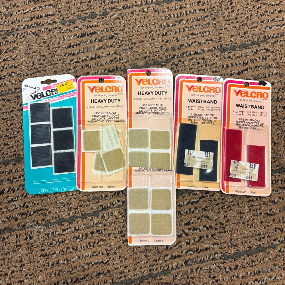 Vintage Velcro Fastener Lot Heavy Duty Waistband Sew-On Squares Beige Navy Red